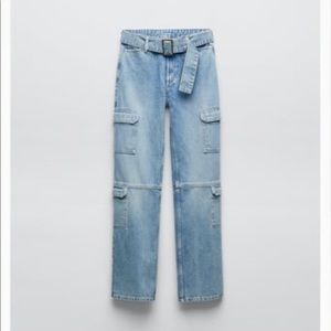 Zara belted cargo jeans blue size 28 (ca6)